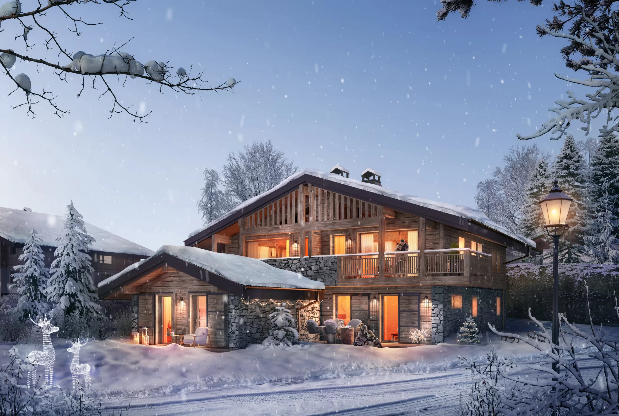 Stallion-Megève illustration extérieur chalet nuit 2