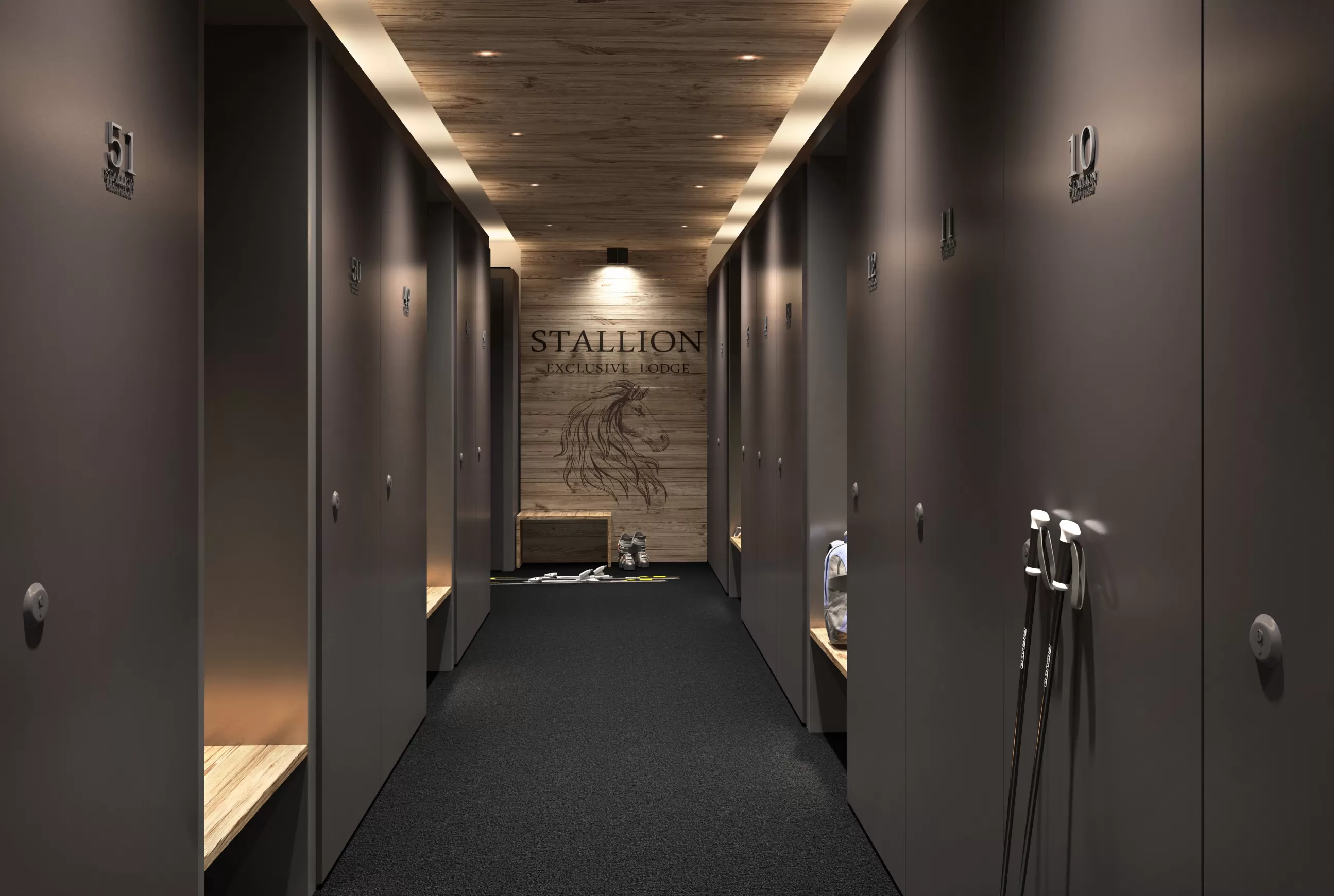 Stallion-Megève illustration intérieur ski room